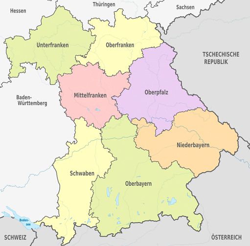 bayern bundesland karte Bayern Regierungsbezirke Bezirke Karte Einwohner bayern bundesland karte